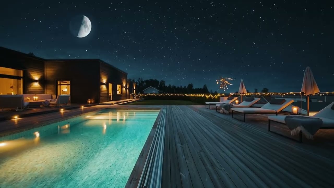 Villa med pool i Karlstad en sensommarkväll